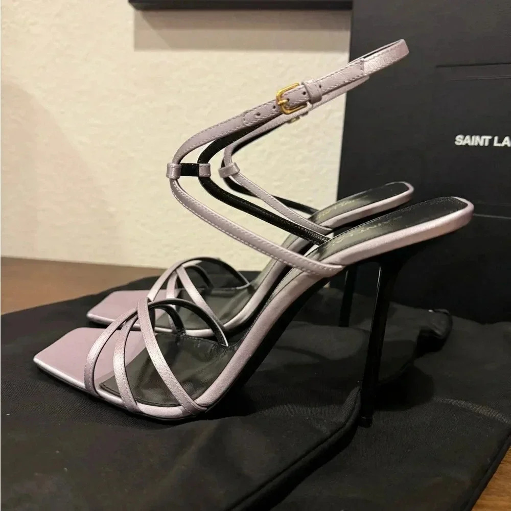 YSL YVES SAINT LAURENT NIB Nuit 105 Crepe Satin Sandals Heels Stilettos 38.5 - Picture 9 of 14